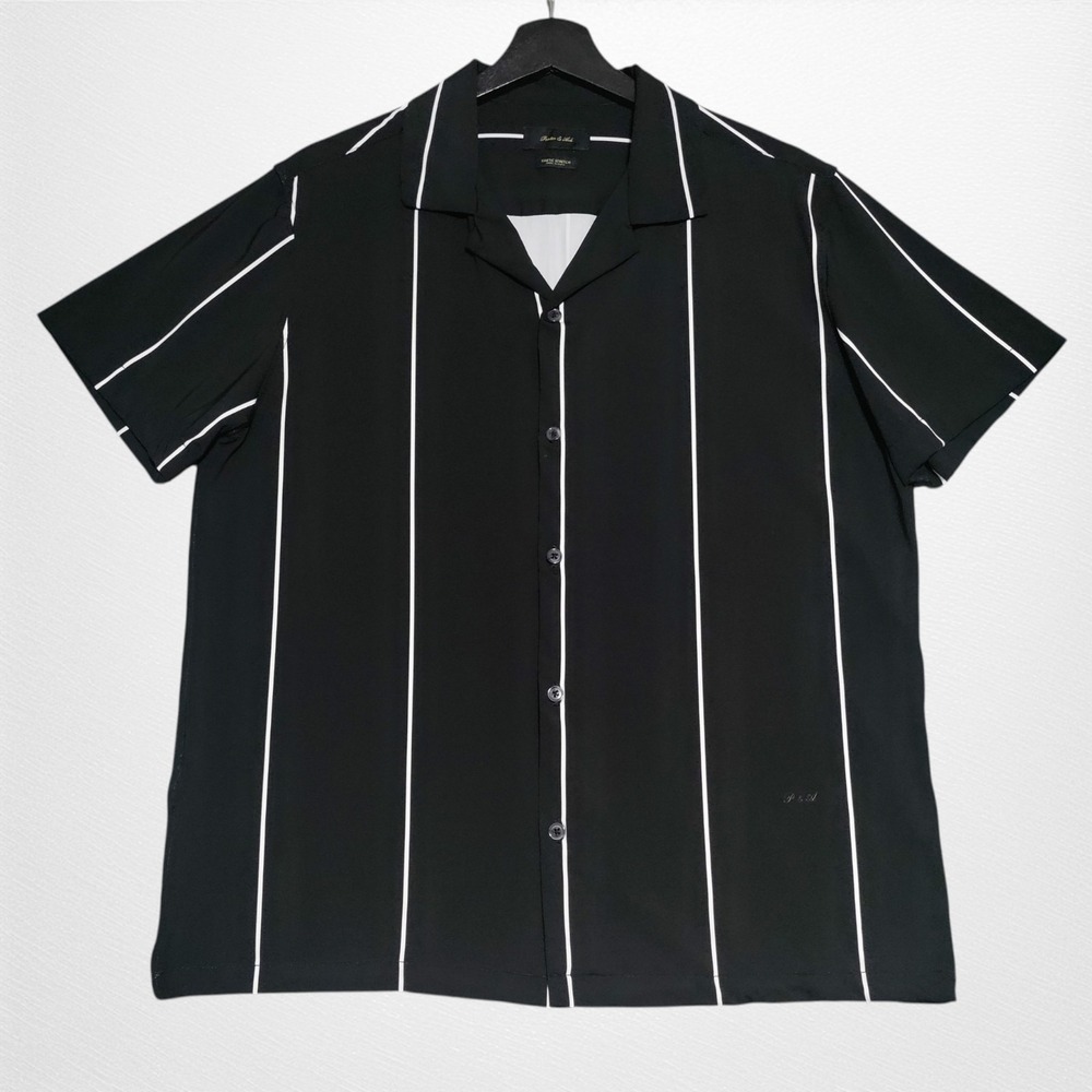 Porter & Ash Premium Button Down Shirt Mens Large Kinetic Stretch Black White